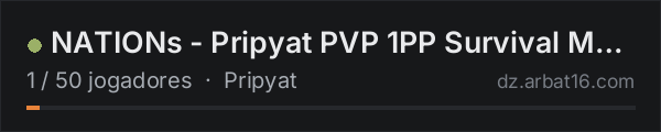 NATIONs - Pripyat PVP 1PP Survival Mod Hardcore na lista de servidores de DayZ da AR16
