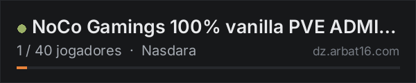 NoCo Gamings 100% vanilla PVE ADMIN Mods Only na lista de servidores de DayZ da AR16