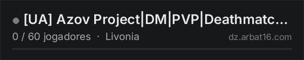 [UA] Azov Project|DM|PVP|Deathmatch|Stamina+|weapon|Bots na lista de servidores de DayZ da AR16