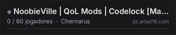 NoobieVille | QoL Mods | Codelock [Max 4Man] na lista de servidores de DayZ da AR16