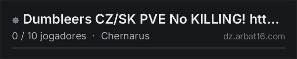 Dumbleers CZ/SK PVE No KILLING! https://discord.gg/djkfrGreFn na lista de servidores de DayZ da AR16