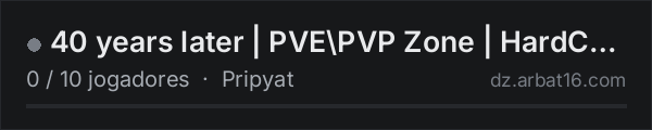 40 years later | PVE\PVP Zone | HardCore na lista de servidores de DayZ da AR16