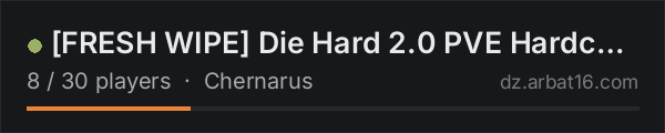 [FRESH WIPE] Die Hard 2.0 PVE Hardcore Chernarus | Virus | Miss on the AR16 DayZ server list