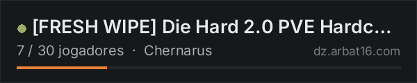 [FRESH WIPE] Die Hard 2.0 PVE Hardcore Chernarus | Virus | Miss na lista de servidores de DayZ da AR16