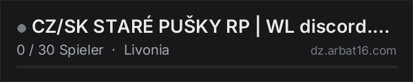 CZ/SK STARÉ PUŠKY RP | WL discord.gg/SntWQ8PV4b in der DayZ-Serverliste von AR16