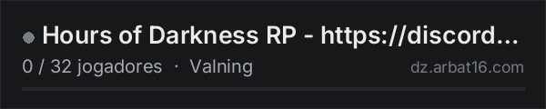 Hours of Darkness RP - https://discord.gg/9aaYeRKxVj na lista de servidores de DayZ da AR16
