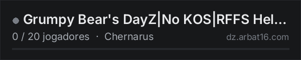 Grumpy Bear's DayZ|No KOS|RFFS Helos|Trader|AI|Questing na lista de servidores de DayZ da AR16