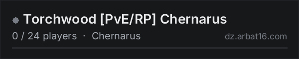 Torchwood PvE/RP Chernarus on the AR16 DayZ server list