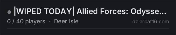 |WIPED TODAY| Allied Forces: Odyssey | Deerisle | PvE w/ PvP Zo on the AR16 DayZ server list