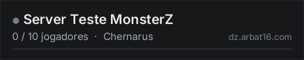 Server Teste MonsterZ na lista de servidores de DayZ da AR16
