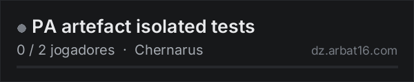 PA artefact isolated tests na lista de servidores de DayZ da AR16