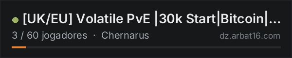 [UK/EU] Volatile PvE |30k Start|Bitcoin|Custom POIs|Heliz na lista de servidores de DayZ da AR16