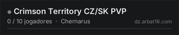 Crimson Territory CZ/SK PVP na lista de servidores de DayZ da AR16
