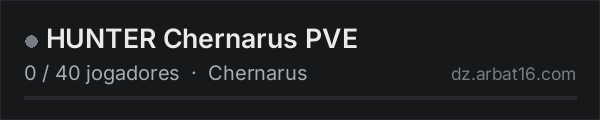 HUNTER Chernarus PVE na lista de servidores de DayZ da AR16