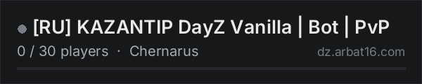 [RU] KAZANTIP DayZ Vanilla | Bot | PvP on the AR16 DayZ server list
