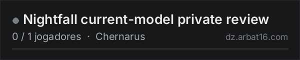 Nightfall current-model private review na lista de servidores de DayZ da AR16