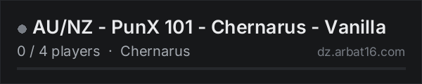 AU/NZ - PunX 101 - Chernarus - Vanilla on the AR16 DayZ server list