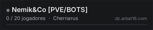 Nemik&Co [PVE/BOTS] na lista de servidores de DayZ da AR16