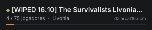 WIPED 16.10 The Survivalists Livonia Vanilla+ | Loot/Stamina+ na lista de servidores de DayZ da AR16