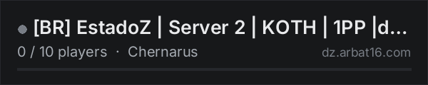 [BR] EstadoZ | Server 2 | KOTH | 1PP |discord.gg/5JDYbqN9P9 on the AR16 DayZ server list