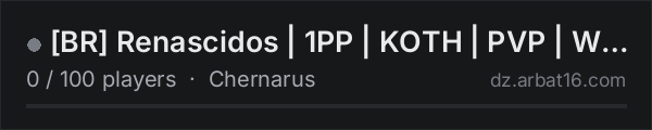 [BR] Renascidos | 1PP | KOTH | PVP | WiPE 21/10 on the AR16 DayZ server list