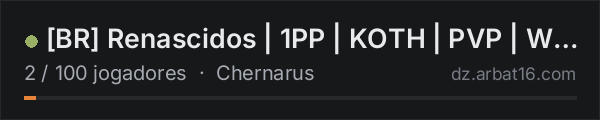 [BR] Renascidos | 1PP | KOTH | PVP | WiPE 21/10 na lista de servidores de DayZ da AR16