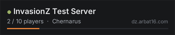 InvasionZ Test Server on the AR16 DayZ server list