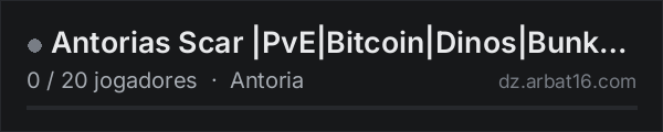 Antorias Scar |PvE|Bitcoin|Dinos|Bunkers|Monsters|PandaPvE na lista de servidores de DayZ da AR16