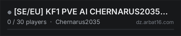 SE/EU KF1 PVE AI CHERNARUS2035 WIPED OCT 17 on the AR16 DayZ server list