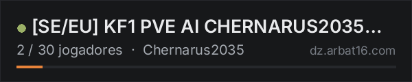 [SE/EU] KF1 PVE AI CHERNARUS2035 WIPED OCT 17 na lista de servidores de DayZ da AR16
