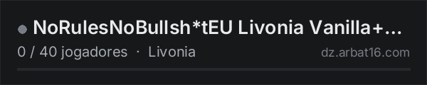 NoRulesNoBullsh*tEU Livonia Vanilla+ 1PP discord:nTnyWpt4cq na lista de servidores de DayZ da AR16