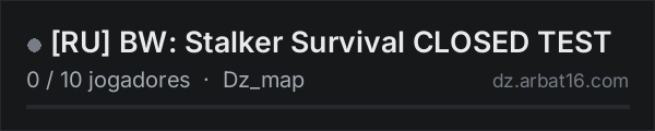 [RU] BW: Stalker Survival CLOSED TEST na lista de servidores de DayZ da AR16