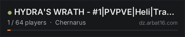 HYDRA'S WRATH - #1|PVPVE|Heli|Trader|AI|3PP|Quests on the AR16 DayZ server list