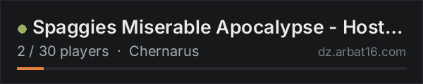 Spaggies Miserable Apocalypse - Hosted by Jack on the AR16 DayZ server list