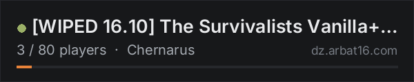 WIPED 16.10 The Survivalists Vanilla+ | Loot/Stamina+ on the AR16 DayZ server list