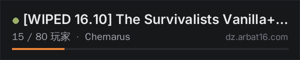 AR16 DayZ 服务器列表中的 WIPED 16.10 The Survivalists Vanilla+ | Loot/Stamina+