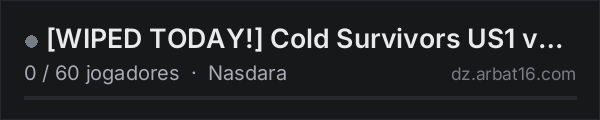 [WIPED TODAY!] Cold Survivors US1 vanilla+ na lista de servidores de DayZ da AR16