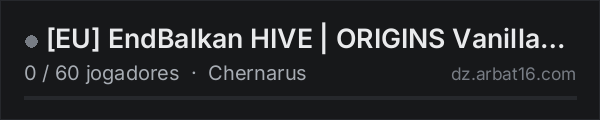 [EU] EndBalkan HIVE | ORIGINS Vanilla+ • 1PP na lista de servidores de DayZ da AR16