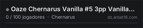 Oaze Chernarus Vanilla #5 3pp Vanilla 10x loot++ na lista de servidores de DayZ da AR16