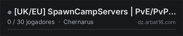 [UK/EU] SpawnCampServers | PvE/PvP | Missions & Events na lista de servidores de DayZ da AR16