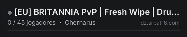 [EU] BRITANNIA PvP | Fresh Wipe | Drugs | Traders | BBP | Admin na lista de servidores de DayZ da AR16