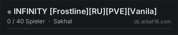 INFINITY [Frostline][RU][PVE][Vanila] in der DayZ-Serverliste von AR16