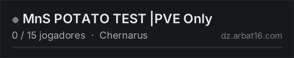 MnS POTATO TEST |PVE Only na lista de servidores de DayZ da AR16