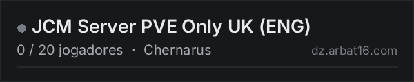 JCM Server PVE Only UK (ENG) na lista de servidores de DayZ da AR16