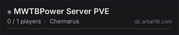 MWTBPower Server PVE on the AR16 DayZ server list