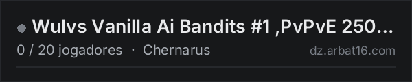 Wulvs Vanilla Ai Bandits #1 ,PvPvE 250k Start,Vehicles,Helis,Ke na lista de servidores de DayZ da AR16