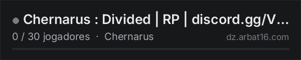 Chernarus : Divided | RP | discord.gg/VkQSk3Ya7z na lista de servidores de DayZ da AR16