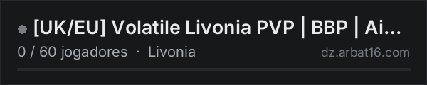 [UK/EU] Volatile Livonia PVP | BBP | Ai | Vanilla ++ na lista de servidores de DayZ da AR16