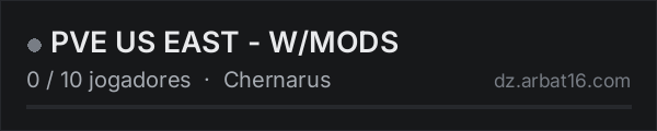 PVE US EAST - W/MODS na lista de servidores de DayZ da AR16