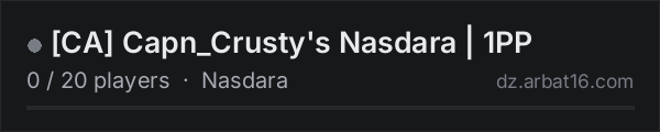 [CA] Capn_Crusty's Nasdara | 1PP on the AR16 DayZ server list